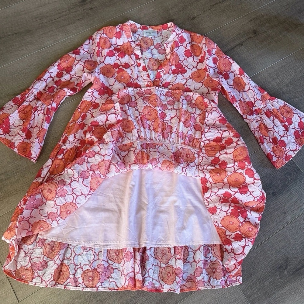 Choklate Paris Floral Flare Sleeve silk Blend Dress‎ S Knee Length V Neck Orange - Picture 8 of 9